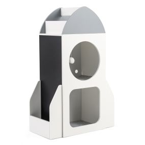 Estantería Infantil 3 Niveles Tema Espacial Pizarra 2 Compartimentos Estante Abierto de Madera para Aula Juego Guardería Blanco