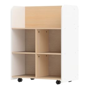 Estantería Infantil 3 Niveles con Ruedas Carro Doble Cara para Libros de Madera para Sala Juego Guardería Aula Blanco