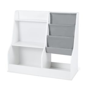 Estantería Infantil 80 cm Madera 3 Niveles Bolsillos Tela Antivuelco Cubículos para Sala Juegos Guardería Blanco