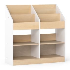 Estantería para Niños con 4 Cubos Verticales y 4 Compartimentos Estante de Madera para Exhibir Libros y Organizar Juguetes Blanco