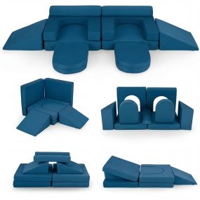 Juego de 10 Bloques de Espuma para Escalada Suave con Fundas Desmontables de Ante Psicomotricidad Convertible 3+ Años Azul