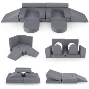 Juego de 10 Bloques de Espuma para Escalada Suave con Fundas Desmontables de Ante Psicomotricidad Convertible 3+ Años Gris