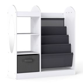 Estantería para Niños con Espejo de Cuerpo Entero Organizador de Juguetes con Cajón y Estantes de Tela de 4 Niveles Librería Blanco