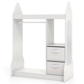 Armario para Juegos Infantiles Centro de Disfraces para Niños con Espejo Acrílico Percha para Ropa Estantes Abiertos Cajas Plegables Blanco