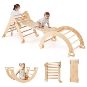Juego de Escalada para Niños Diseño Plegable Altura Ajustable con Arco Triángulo y Túnel Parque Infantil para Niños de 3+ Años Natural