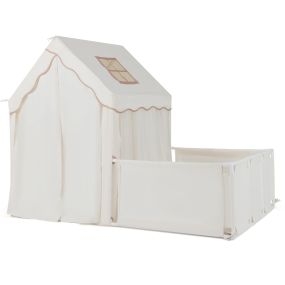 Tienda de campaña infantil 2 en 1 con corral y patio luces de estrellas beige