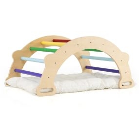 Arco de Escalada Infantil con Cojín Escalera Montessori 3 en 1 para Trepar Juguete de Madera para Niños Gimnasio de Escalada Multicolor
