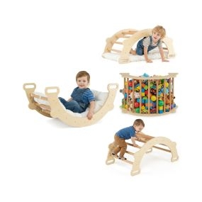 Arco de Escalada Infantil con Cojín Escalera Montessori 3 en 1 para Trepar Juguete de Madera para Niños Gimnasio de Escalada Natural
