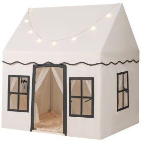 Tienda de Juego para Niños con Luces de Estrella LED y Tapete Antideslizante con 2 Ventanas para 3+ Años 134 x 118 x 100,5 cm Beige