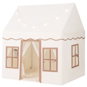 Tienda de Juego para Niños con Luces de Estrella LED y Tapete Antideslizante con 2 Ventanas para 3+ Años 134 x 118 x 100,5 cm Café