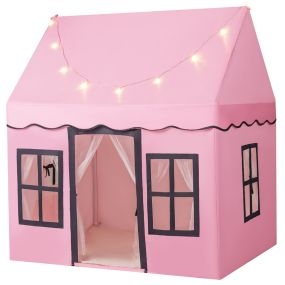 Tienda de Juego para Niños con Luces de Estrella LED y Tapete Antideslizante con 2 Ventanas para 3+ Años 134 x 118 x 100,5 cm Rosa