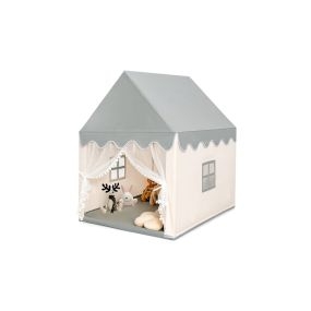 Casa de Muñecas para Niños con Tienda Resistente Estructura de Sólida Madera y Alfombrilla de Algodón Casa con Tienda Puerta y Ventana Beige
