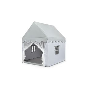 Casa de Muñecas para Niños con Tienda Resistente Estructura de Sólida Madera y Alfombrilla de Algodón Casa con Tienda Puerta y Ventana Gris