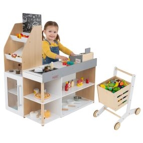 Juego de tienda infantil con carrito y caja registradora para niños 90 x 62,5 x 110,5 cm natural