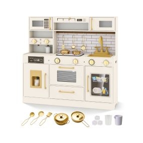 Juguete de Cocina para Niños con Luz y Sonido Incluye Grifo Horno Microondas Lavavajillas Beige