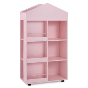 116cm Estantería Infantil Madera Tipo Casita Muñecas con Compartimentos Kit Antivuelco Baffles Anticaída para Sala Juegos Guardería Rosa