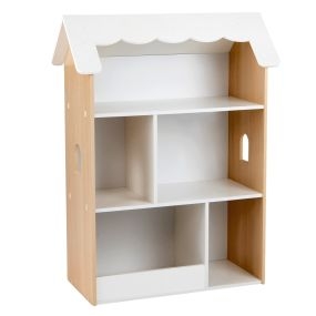 Librería Infantil 3 Niveles 92cm Forma Casa con Estantes Abiertos Organizador Juguetes Madera para Sala Juegos Habitación Guardería Blanco