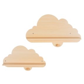 Juego Estantes Pared Nube para Niños con Ganchos Madera Pino Baldas Colgantes Decorativos para Guardería Habitación Infantil Natural
