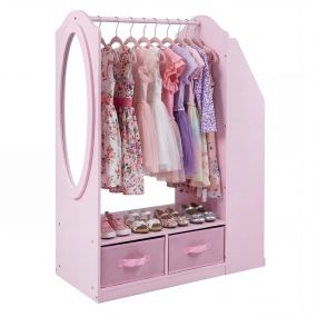 Armario Infantil con Espejo Acrílico Barra para Ropa y Estantes Amplio Almacenamiento para Niñas Pequeñas 81 x 37 x 108 cm Rosa