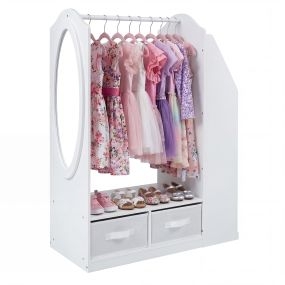 Armario Infantil con Espejo Acrílico Barra para Ropa y Estantes Antivuelco Amplio Almacenamiento para Niños 81 x 37 x 108 cm Blanco