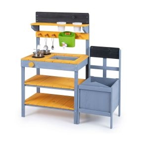 Cocina infantil de madera de abeto segura con fregadero y macetas 81 x 35 x 91,5 cm azul y amarillo