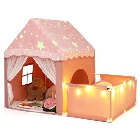 Casa de juegos luminosa 2 en 1 con corral y luces estrelladas, tejido fluorescente suave, rosa, 169 x 120 x 136 cm