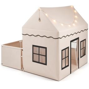Tienda de juegos infantil 2 en 1 con corral, esterilla y luces, ventilada, 162 x 138 x 140 cm, beige y gris