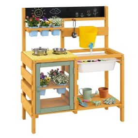 Cocina infantil de madera de cedro segura con fregadero y macetas 69 x 29 x 85 cm amarilla