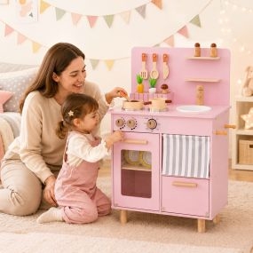 Cocina de juguete rosa de madera segura con juego realista para niños 54 x 30,5 x 80,5 cm