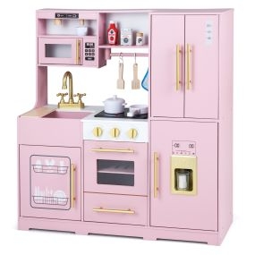 Cocinita Infantil de Madera con Múltiples Compartimentos de Almacenamiento y Juego Realista con Accesorios 93 x 29,5 x 96 cm Rosa