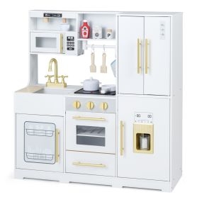 Cocinita Infantil de Madera con Gran Variedad de Accesorios y Espacios de Almacenamiento Seguro para Niños 93 x 29,5 x 96 cm Blanco