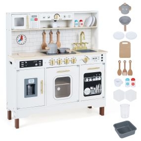 Cocina Infantil de Madera con Efectos de Luz y Sonido Accesorios Completos para Niños de 3+ Años Resistente 88 x 29,5 x 95,5 cm Blanco