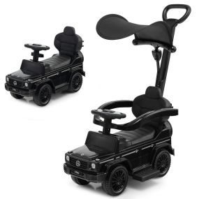 Coche de paseo juguete para niños Mercedes Benz con toldo ajustable y manija para padres negro
