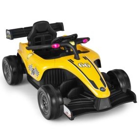 Vehículo Eléctrico 12 V para Niños Coche de Juguete de Carreras con Mando a Distancia Sistema de Arranque Suave Música Amarillo