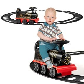6V Tren con 16 Piezas de Vía para Niños Juguete Eléctrico Montable con Luces y Sonidos Pedales Retráctiles para Niños 3+ Años Negro