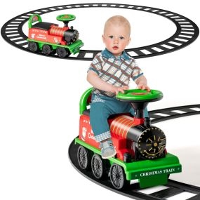 6V Tren con 16 Piezas de Vía para Niños Juguete Eléctrico Montable con Luces y Sonidos Pedales Retráctiles para Niños 3+ Años Verde