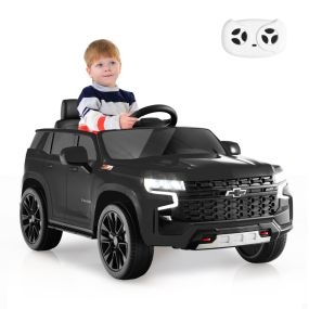 SUV para Niños de 12 V Vehículo Eléctrico a Batería Chevrolet Tahoe con Control Remoto de 2,4 G Suspensión de Resorte Luces Música Negro