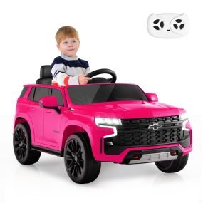 SUV para Niños de 12 V Vehículo Eléctrico a Batería Chevrolet Tahoe con Control Remoto de 2,4 G Suspensión de Resorte Luces Música Rosa