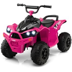 ATV Eléctrico de 12 V para Niños Vehículo a Batería con Velocidad Alta/Baja Asiento Cómodo Ruedas Anchas Faros Bocina Música Rosa