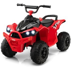 ATV Eléctrico de 12 V para Niños Vehículo a Batería con Velocidad Alta/Baja Asiento Cómodo Ruedas Anchas Faros Bocina Música Rojo