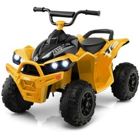 ATV Eléctrico de 12 V para Niños Vehículo a Batería con Velocidad Alta/Baja Asiento Cómodo Ruedas Anchas Faros Bocina Música Amarillo