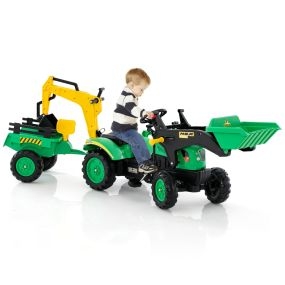 Excavadora de Juguete con 6 Ruedas Pedales Remolque de Carga Desmontable para Niños 3-6 Años-Verde