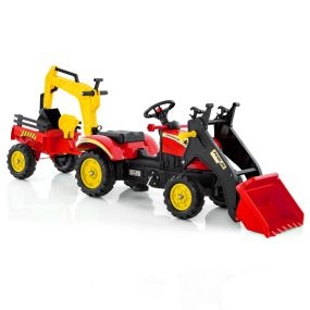 Excavadora de Juguete con 6 Ruedas Pedales Remolque de Carga Desmontable para Niños 3-6 Años Rojo
