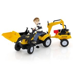Excavadora de Juguete con 6 Ruedas Pedales Remolque de Carga Desmontable para Niños 3-6 Años-Amarillo