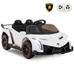 Juguete de Coche Eléctrico de Lamborghini 12V para Niños de 3-8 Años con Control Remoto 3 Velocidades Luces LED Rueda y Música Blanco