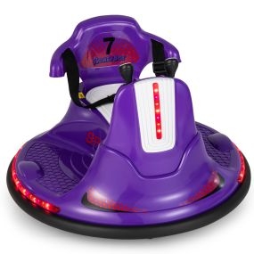 Coche de Parachoques Eléctrico para Niños Auto de Choque a Pilas 6 V con Doble Joystick Mando a Distancia 360° Rotación Luces LED Morado
