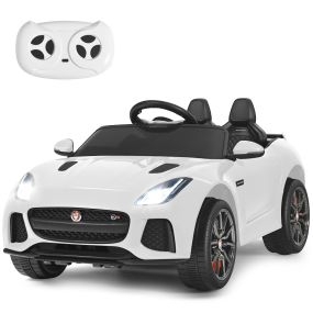 Coche Jaguar Montable para Niños Vehículo de Batería Juguete Eléctrico con Mando Música Cuentos Marcha Adelante y Atrás Blanco