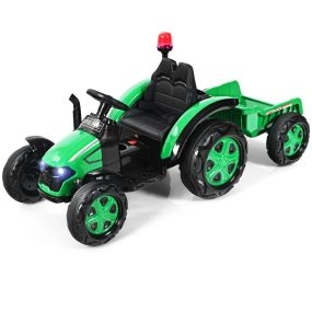 Tractor Eléctrico Infantil 2 en 1 con Remolque Incluye Mando a Distancia y Cinturón de Seguridad de 2 Puntos para Niños 3-8 Años Verde