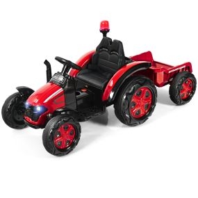 Tractor Juguete con Remolque para Niños 3-8 Años Incluye Mando 2,4 G Rojo 151 x 68 x 70 cm