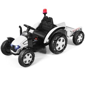 Tractor Juguete con Remolque para Niños 3-8 Años Incluye Mando 2,4 G Blanco 151 x 68 x 70 cm